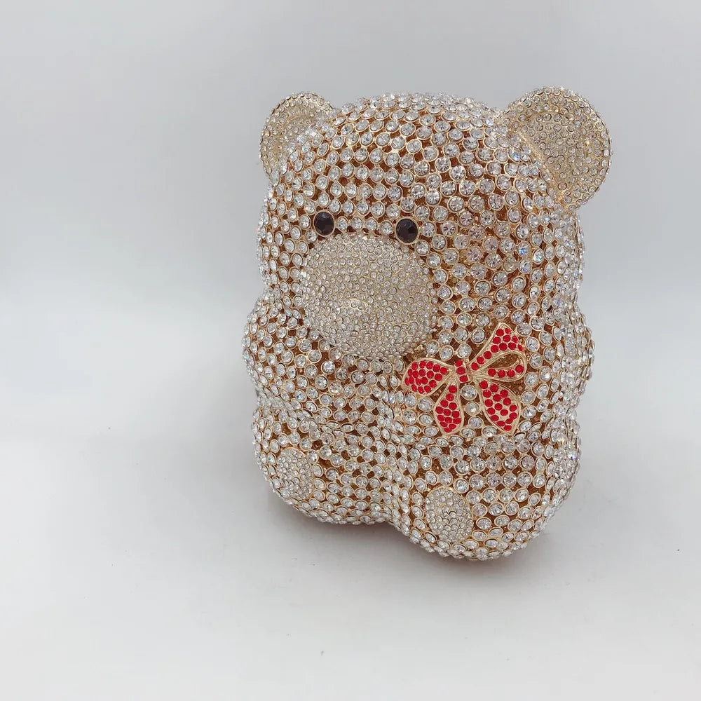 Urso de pelúcia dos desenhos animados strass saco vazio metal cristal jantar artesanal diamante bolsa feminina acessível glitter acolchoado crossbody