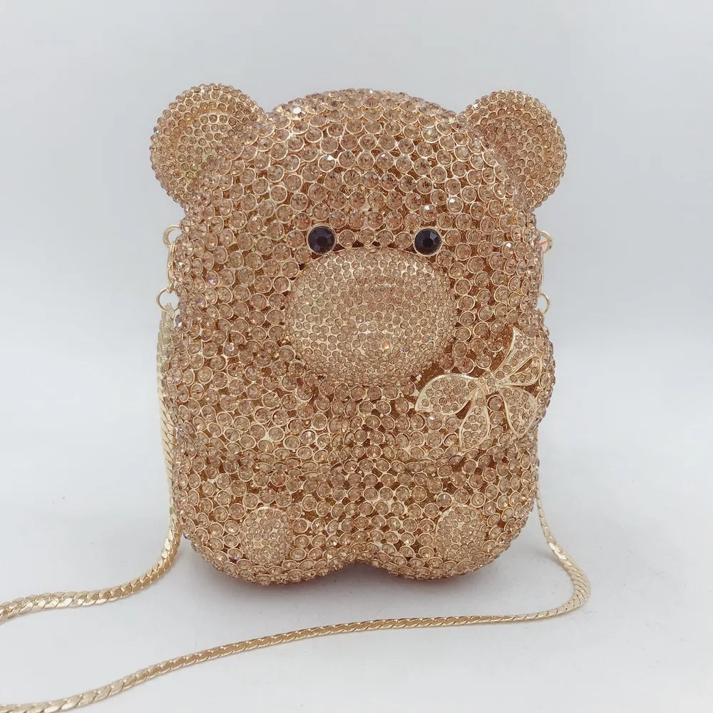 Urso de pelúcia dos desenhos animados strass saco vazio metal cristal jantar artesanal diamante bolsa feminina acessível glitter acolchoado crossbody