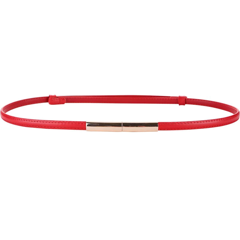 Novo cinto fino de luxo feminino moda doce cor couro genuíno fivela de ouro para vestido jeans decorativo senhora cintura
