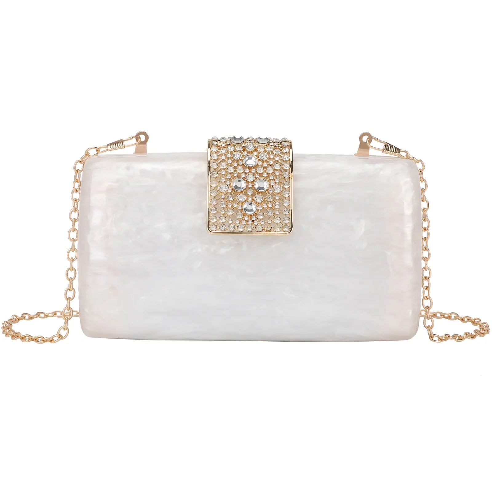 Bolsa de noite acrílica brilhante com trava de diamante, bolsa crossbody, forro de poliéster versátil, bolso para celular incluído