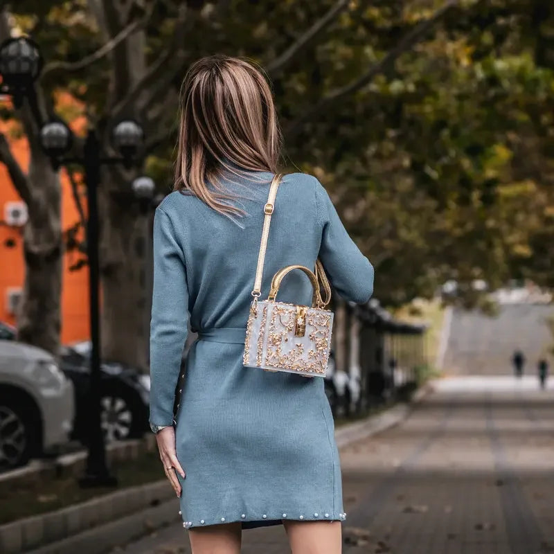 Bolsa de ombro feminina delicada de flor, bolsa de mão luxuosa de acrílico com bolsas transversais da moda, para mulheres