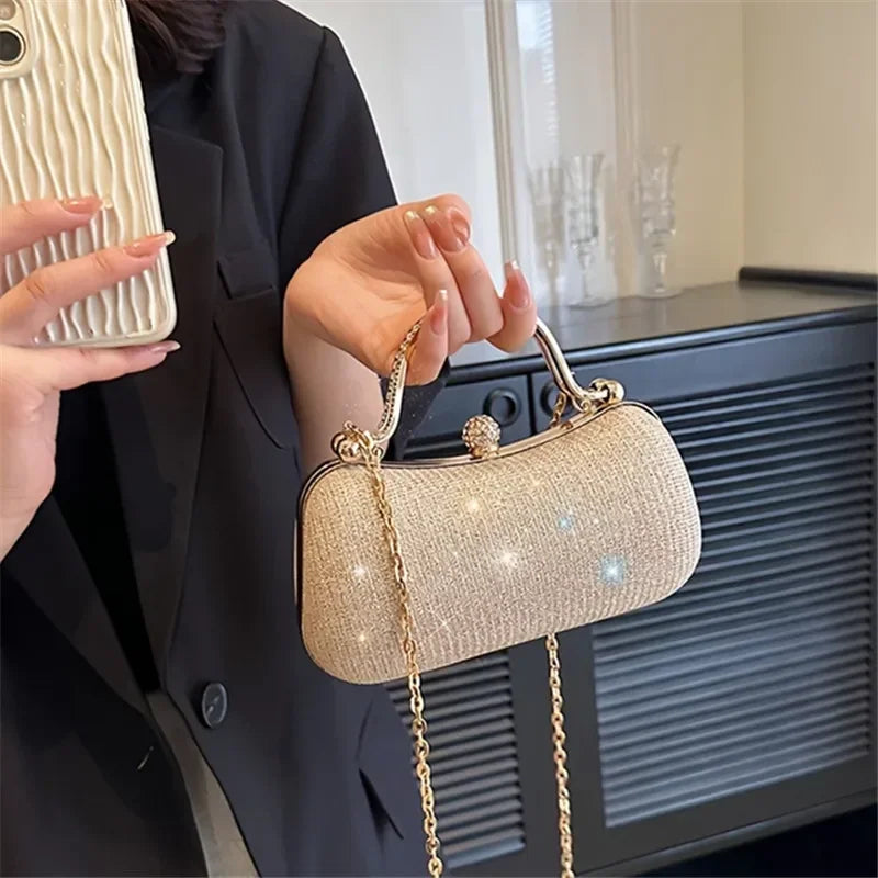 Mini bolsa de noite brilhante, bolsa com corrente de strass, bolsa de banquete com glitter de luxo, perfeita para festa, casamento, baile, jantar/banquete