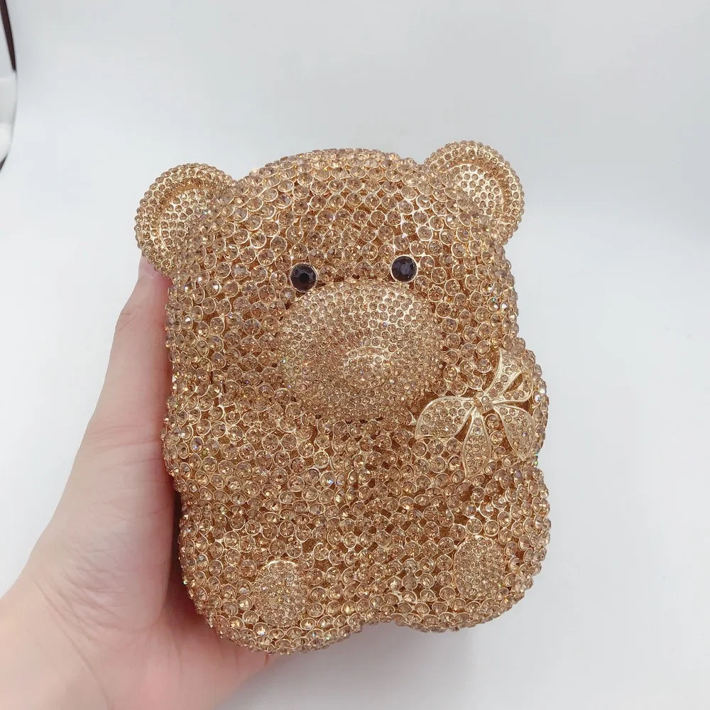 Urso de pelúcia dos desenhos animados strass saco vazio metal cristal jantar artesanal diamante bolsa feminina acessível glitter acolchoado crossbody