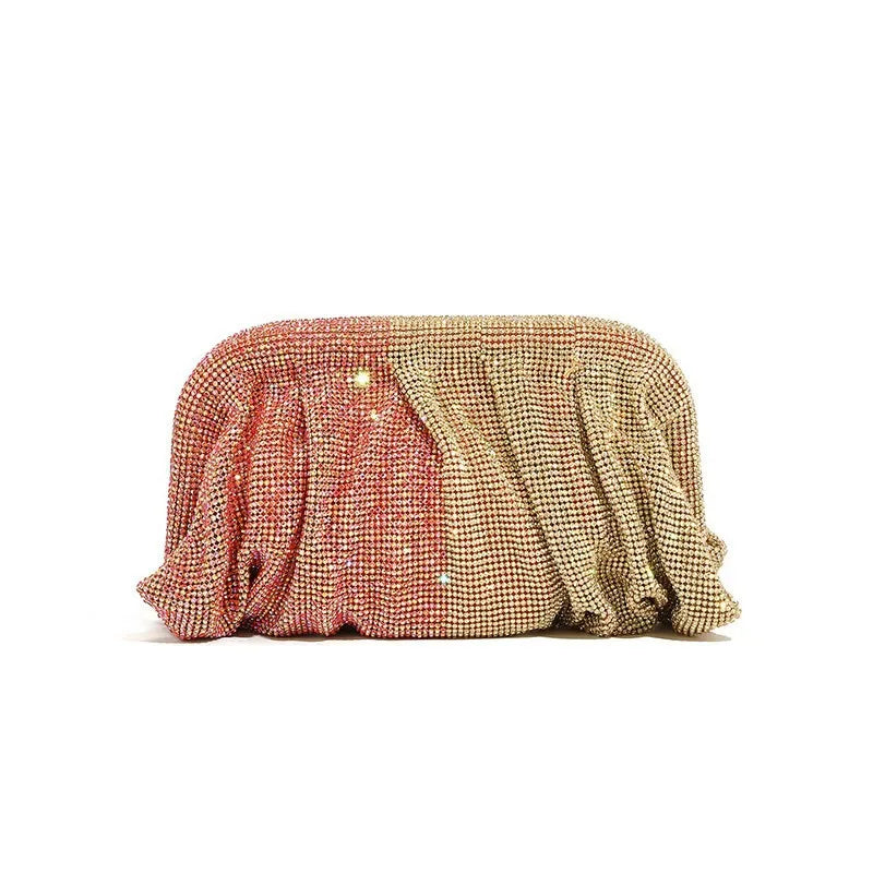 Glamourosa bolsa de noite com pérolas e strass para mulheres | Embreagem elegante para performance em palco | Bolsa brilhante para festa de casamento e baile