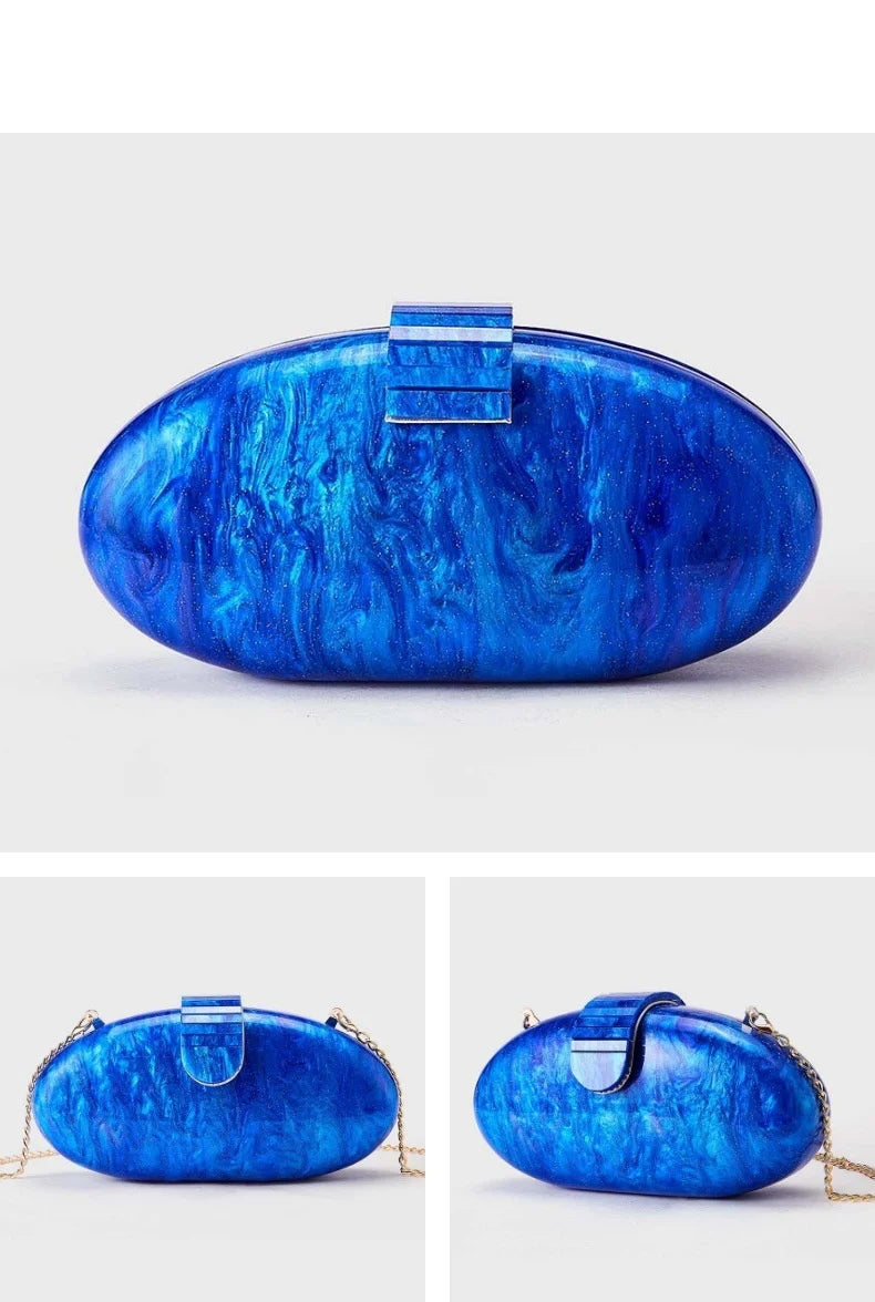 Mulheres acrílico bonito longo redondo saco de noite feminino mármore luxo festa baile bolsa casual embreagem sac uma bolsa principal e bolsa