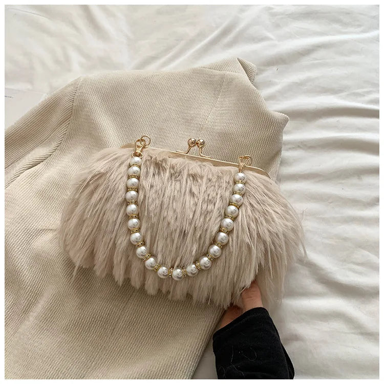 Bolsa feminina de pele sintética, bolsa de ombro felpuda, bolsa tiracolo, designer senhora, embreagem de concha, luxo, inverno, nova, 2022
