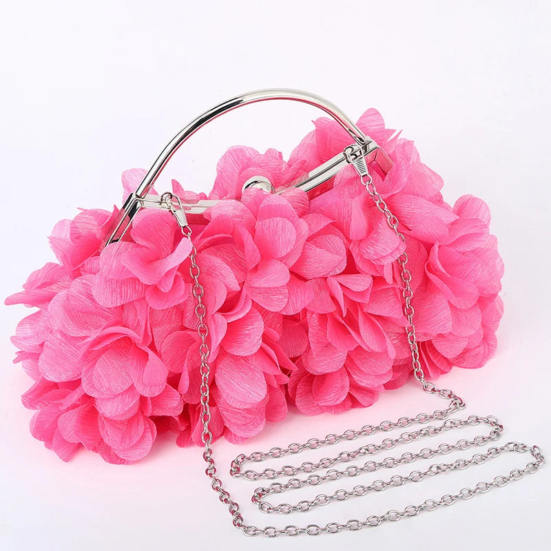 Flor noite bolsa de embreagem estilo doce floral casamento romântico nupcial bolsa alça metal banquete jantar vestido sacos com corrente