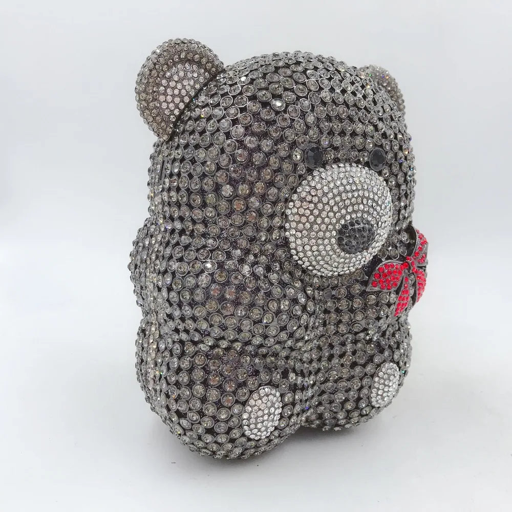 Urso de pelúcia dos desenhos animados strass saco vazio metal cristal jantar artesanal diamante bolsa feminina acessível glitter acolchoado crossbody