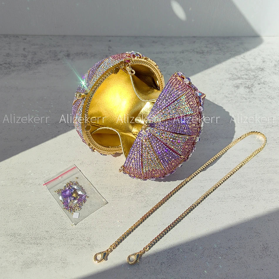 Alizekerr balão de ar quente em forma de cristal sacos de noite feminino luxo elegante único strass circular embreagem bolsas festa casamento