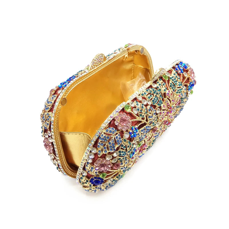 Mulheres saco de festa à noite diamantes elegante embreagem cristal luxo nupcial festa casamento carteira bolsa flor bolsas cristal