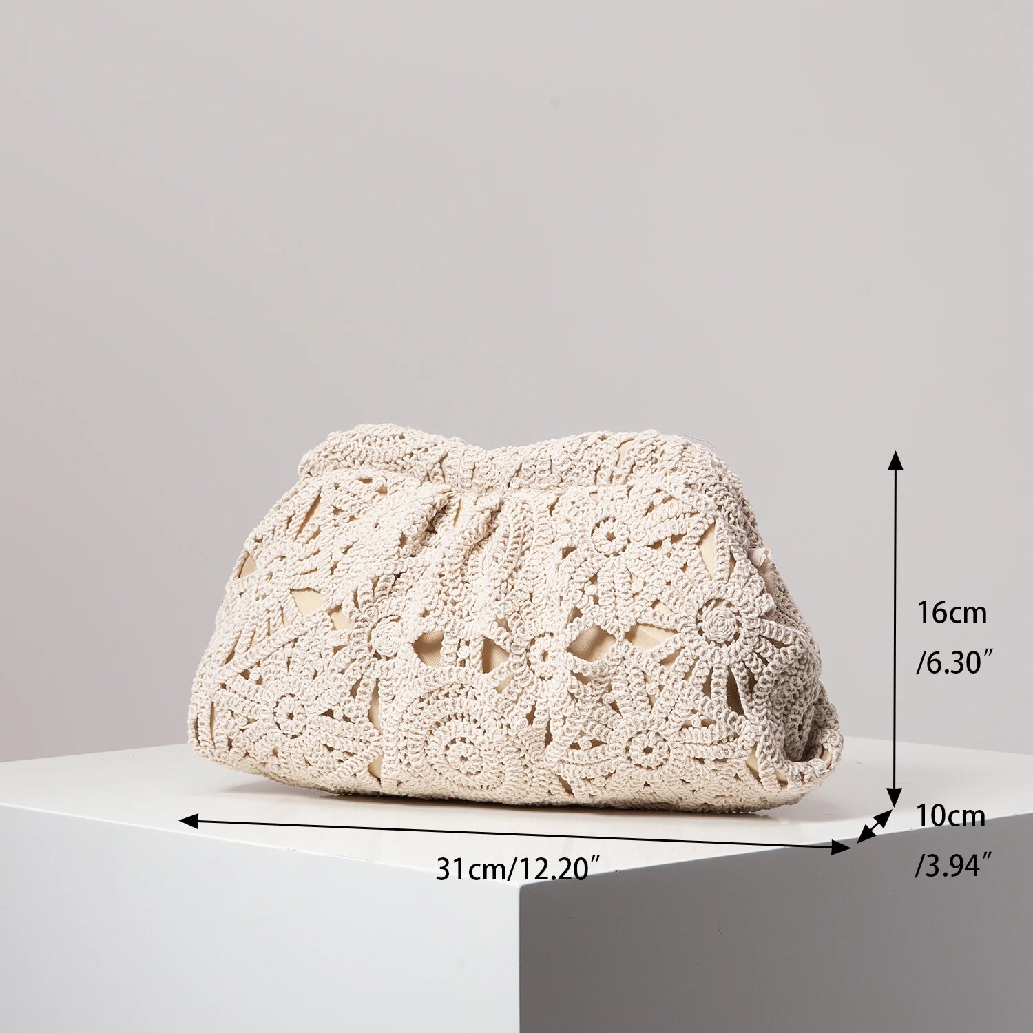 Bolsa de mão de tecido oco estampado, bolsa simples e versátil, bolsa de praia boêmia, carteira de palha casual de férias, bolsa elegante para festa à noite (las padrões são aleatórios)