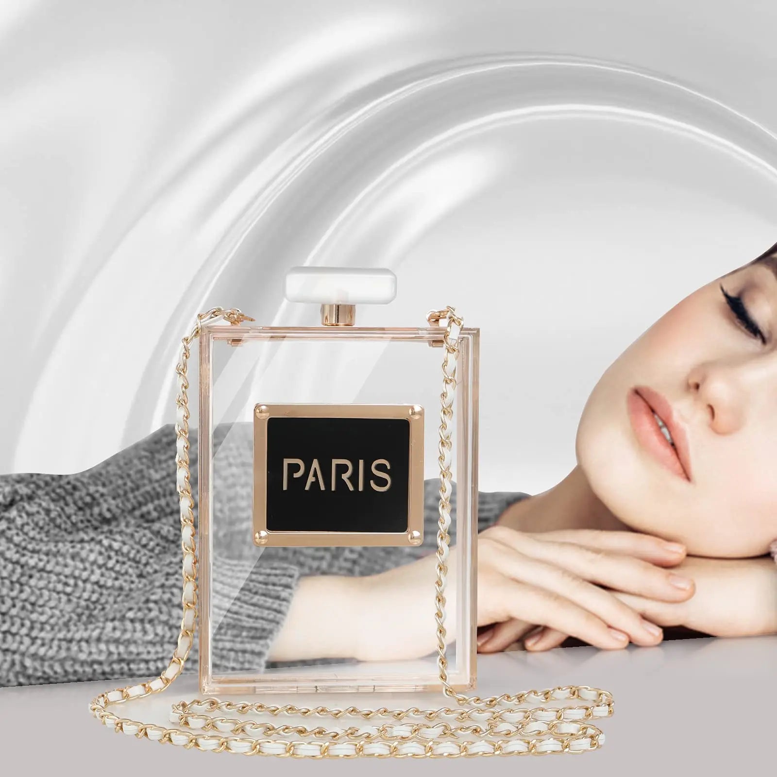 Sacos de noite feminino acrílico paris perfume em forma preto bolsa bolsas embreagem vintage banquete bolsa luxo ombro crossbody sacos