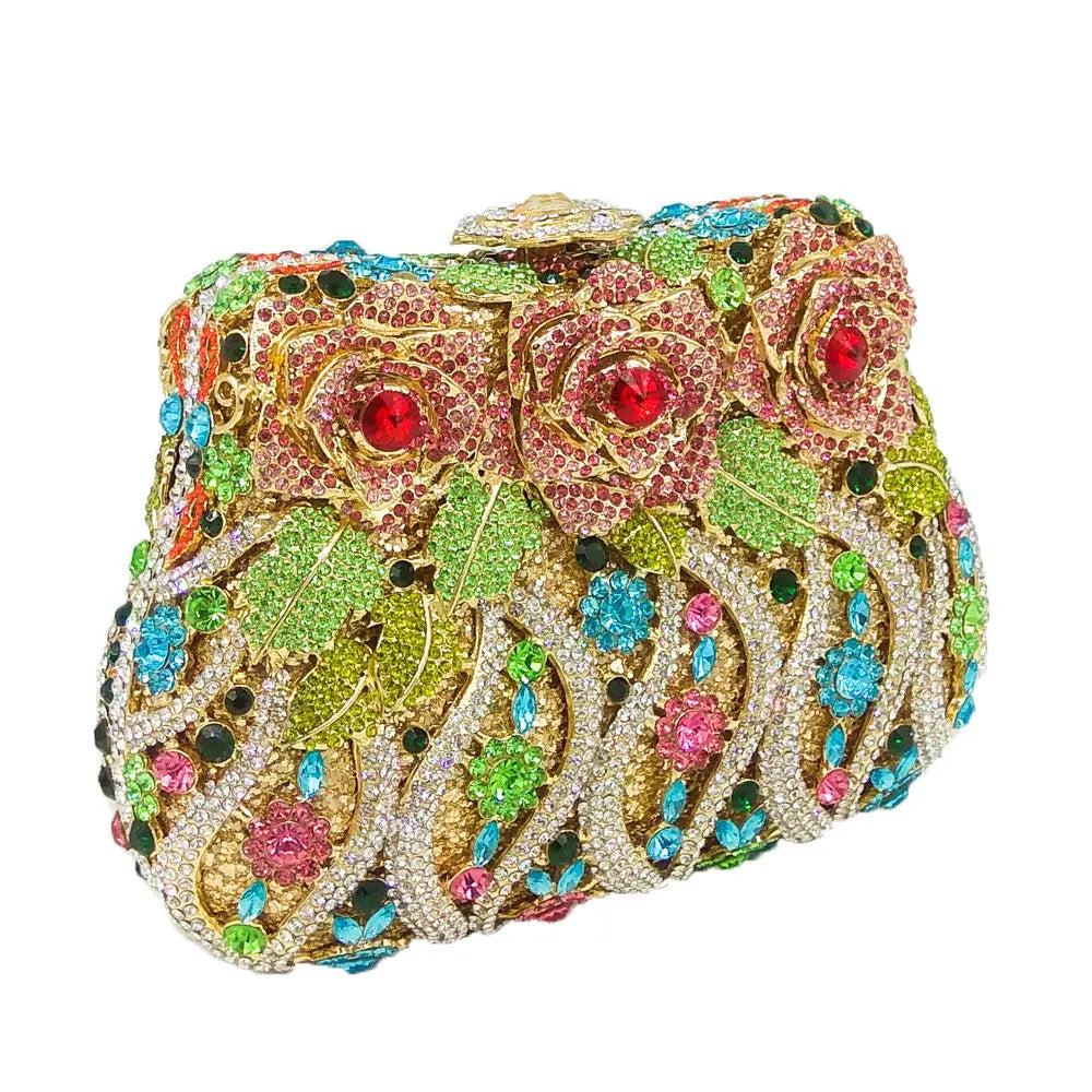 Boutique de fgg elegante feminino flor bolsas de noite cristal bolsa embreagem formal festa casamento nupcial strass bolsa embreagem