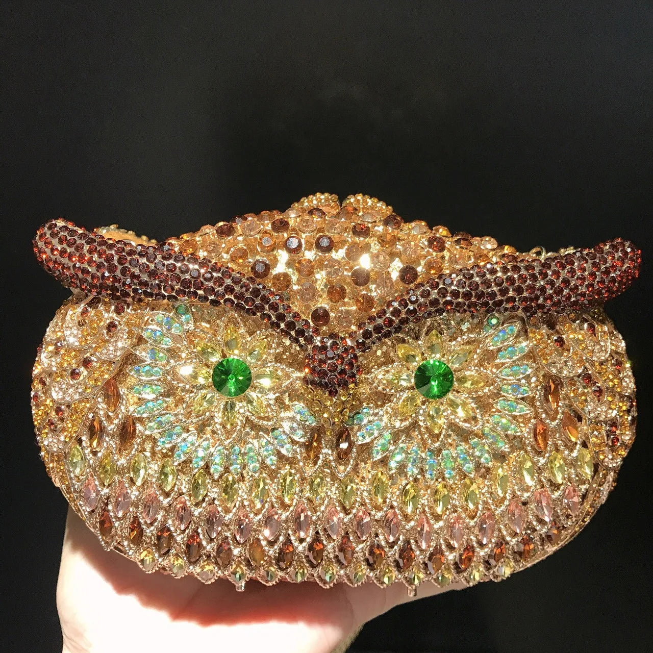 Bolsa de mão de noite em formato de coruja, multicolorida, grande, strass, bolsa de festa feminina, bolsa de baile, mini minaudiere