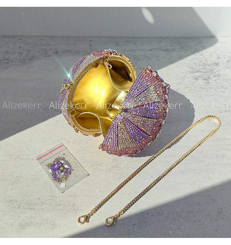 Alizekerr balão de ar quente em forma de cristal sacos de noite feminino luxo elegante único strass circular embreagem bolsas festa casamento