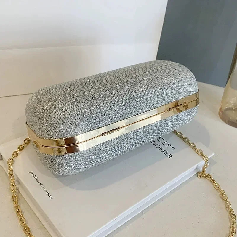 Mini bolsa de noite brilhante, bolsa com corrente de strass, bolsa de banquete com glitter de luxo, perfeita para festa, casamento, baile, jantar/banquete