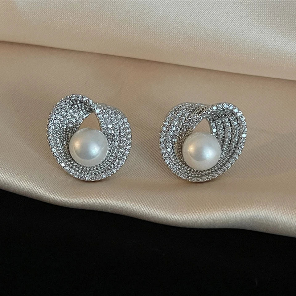 Zakol luxo aaa zircon redondo pérola brincos para mulheres irregular brinco temperamento festa de casamento jóias