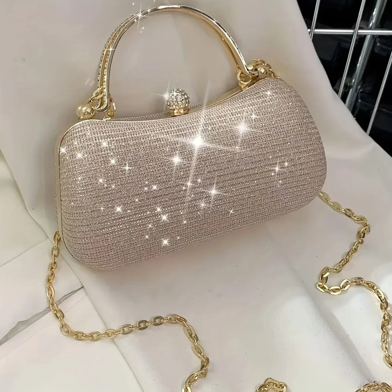 Mini bolsa de noite brilhante, bolsa com corrente de strass, bolsa de banquete com glitter de luxo, perfeita para festa, casamento, baile, jantar/banquete