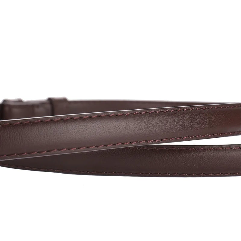 Cinto feminino de couro genuíno, cinto fino de couro skinny para calças, fivela em forma de coração dourada da moda