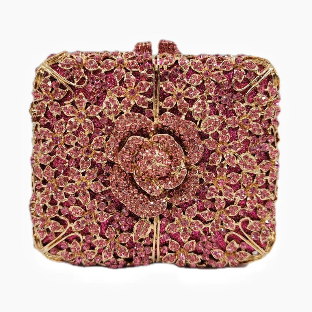 Bolsa de cristal nova flor diamante conjunto jantar saco banquete festa oco diamante embreagem bolsa feminina