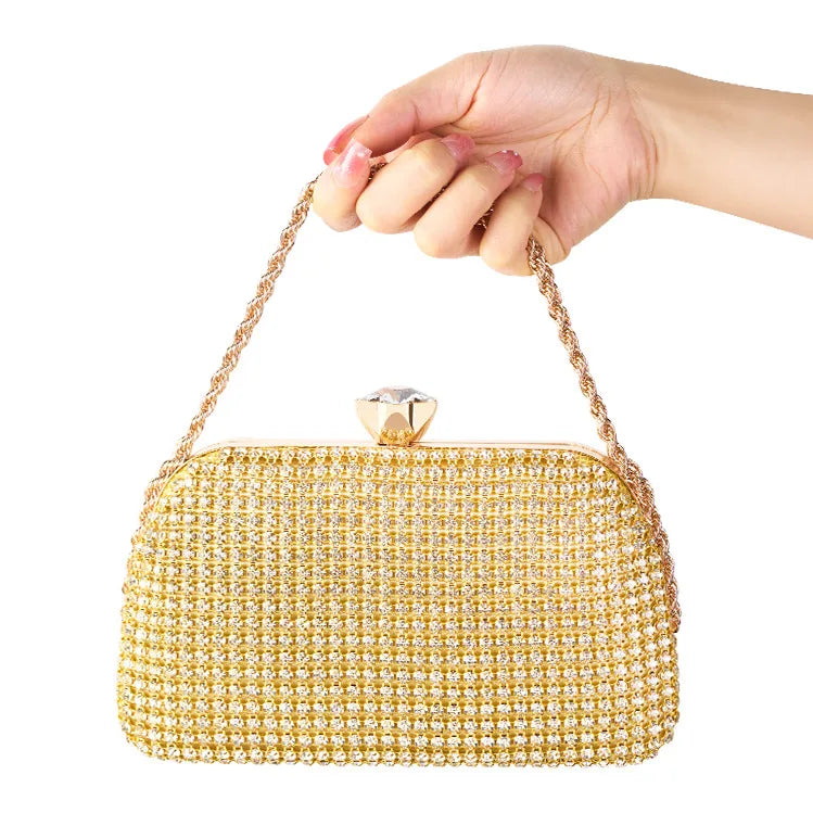 Diamantes sacos de noite para mulheres, prata e ouro, bolsas de ombro luxuosas, banquete de casamento, bolsa de embreagem