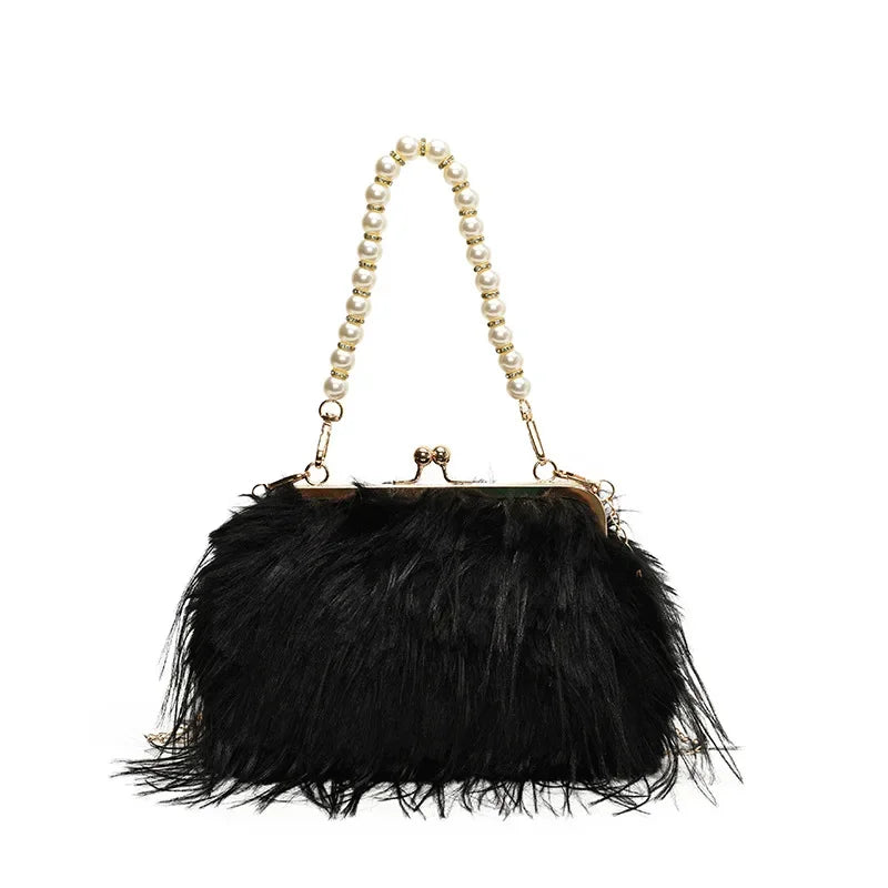 Bolsa feminina de pele sintética, bolsa de ombro felpuda, bolsa tiracolo, designer senhora, embreagem de concha, luxo, inverno, nova, 2022