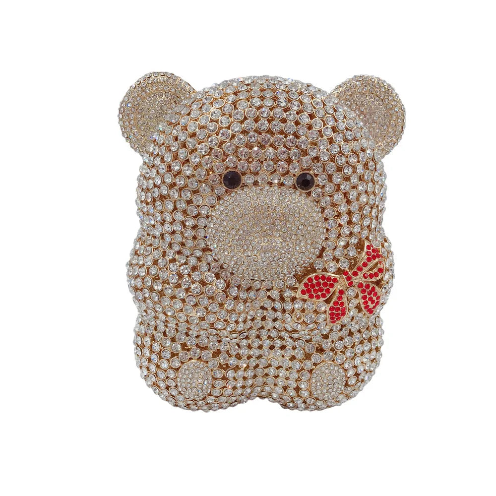 Urso de pelúcia dos desenhos animados strass saco vazio metal cristal jantar artesanal diamante bolsa feminina acessível glitter acolchoado crossbody