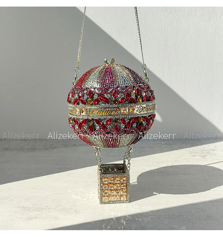 Alizekerr balão de ar quente em forma de cristal sacos de noite feminino luxo elegante único strass circular embreagem bolsas festa casamento