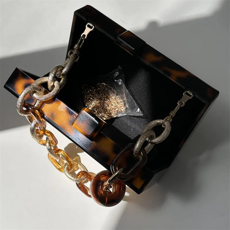 Design de moda acrílico leopardo palha sacos para mulheres correntes grossas bolsa ombro vime tecido praia designer caixa saco tote