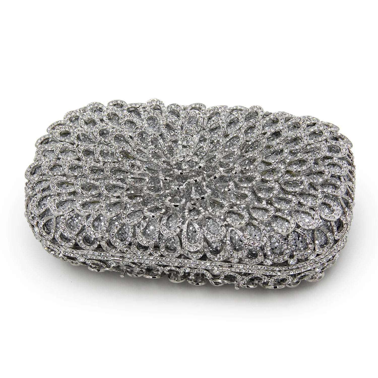 Strass vazio metal cristal jantar diamante bolsa de embreagem feminina mini crossbody com corrente de strass floral frisado sacola