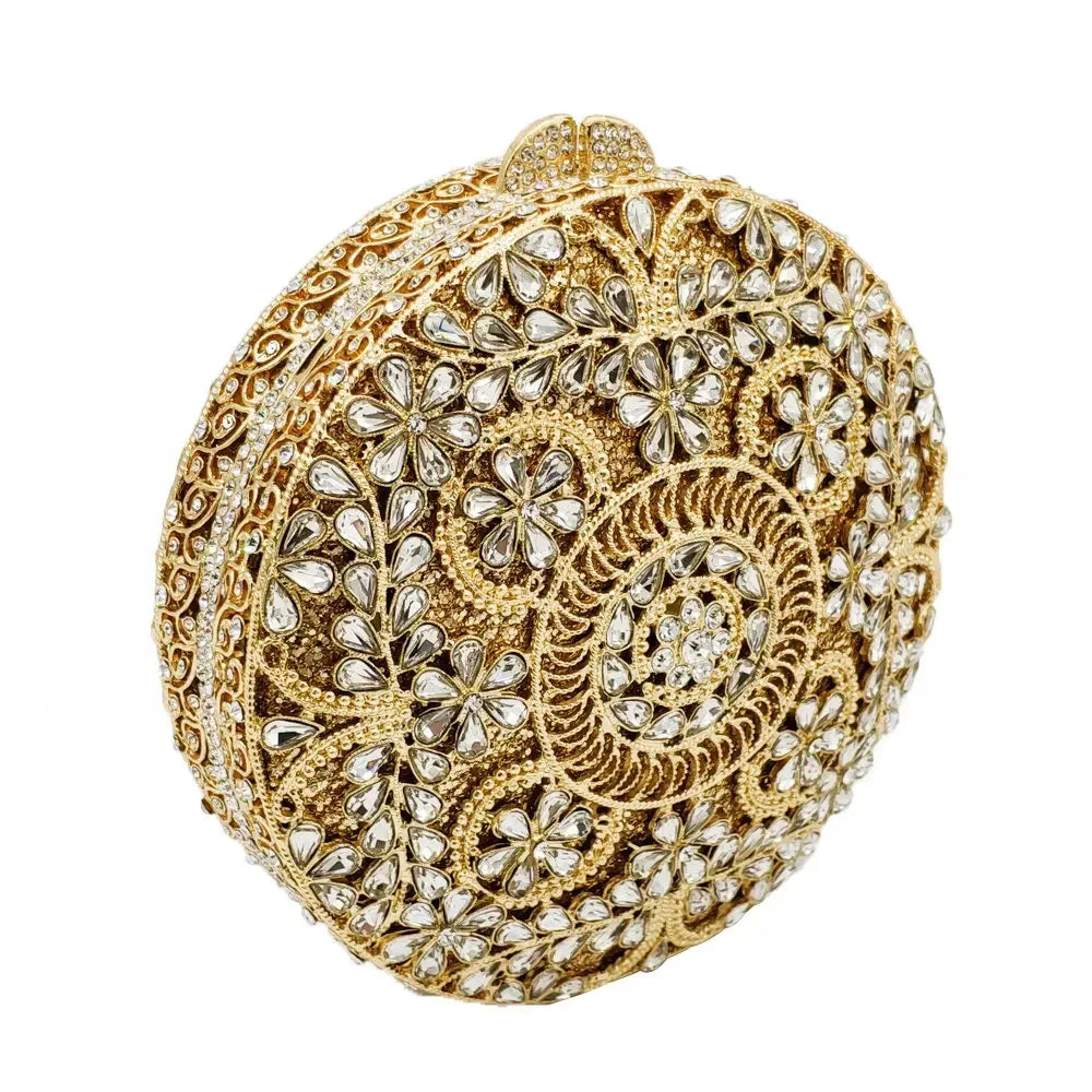 Boutique de fgg (em estoque) redondo circular oco para fora das mulheres cristal embreagem noite minaudiere saco casamento bolsa nupcial
