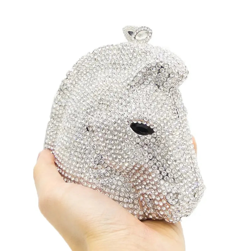 Boutique de fgg cabeça de cavalo dourado feminino cristal noite bolsa e bolsa festa casamento minaudiere animal strass saco embreagem