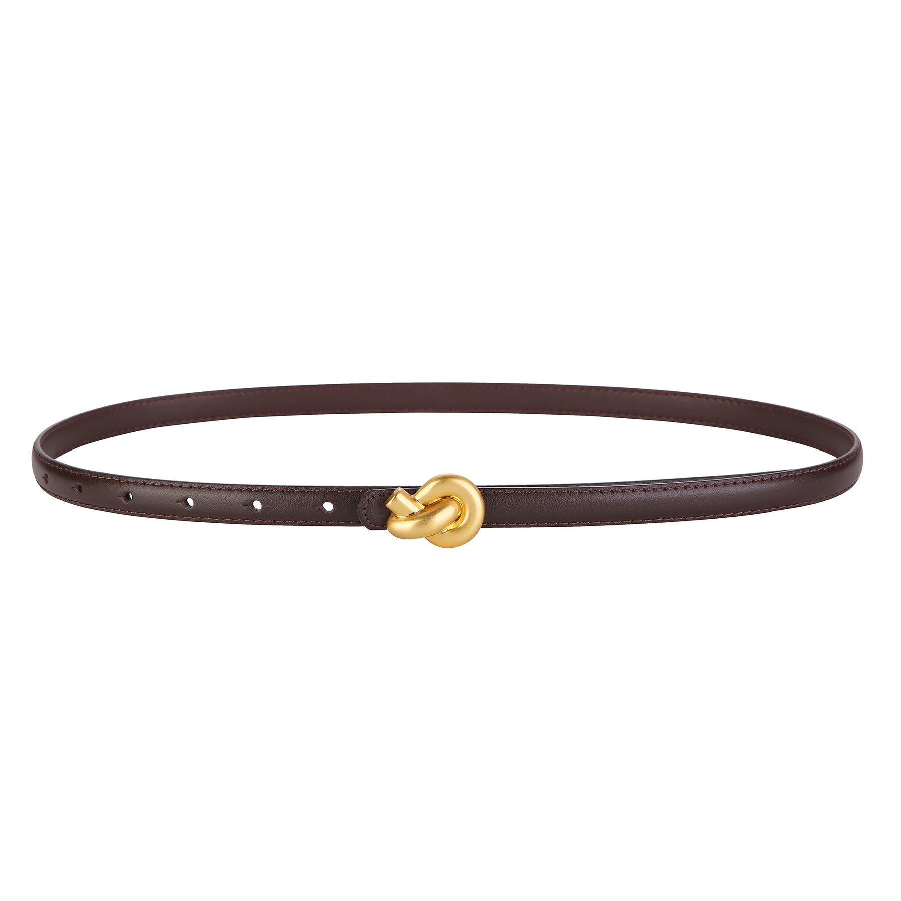Cinto de moda feminina de couro genuíno premium com fivela de nó de metal de alta qualidade para vestidos e jeans