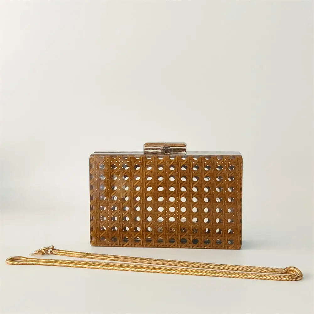 Acrílico ovo cana rattan saco de embreagem luxo festa casamento bolsa verão praia marrom escuro aleta bolsa feminina senhora designer bolsa