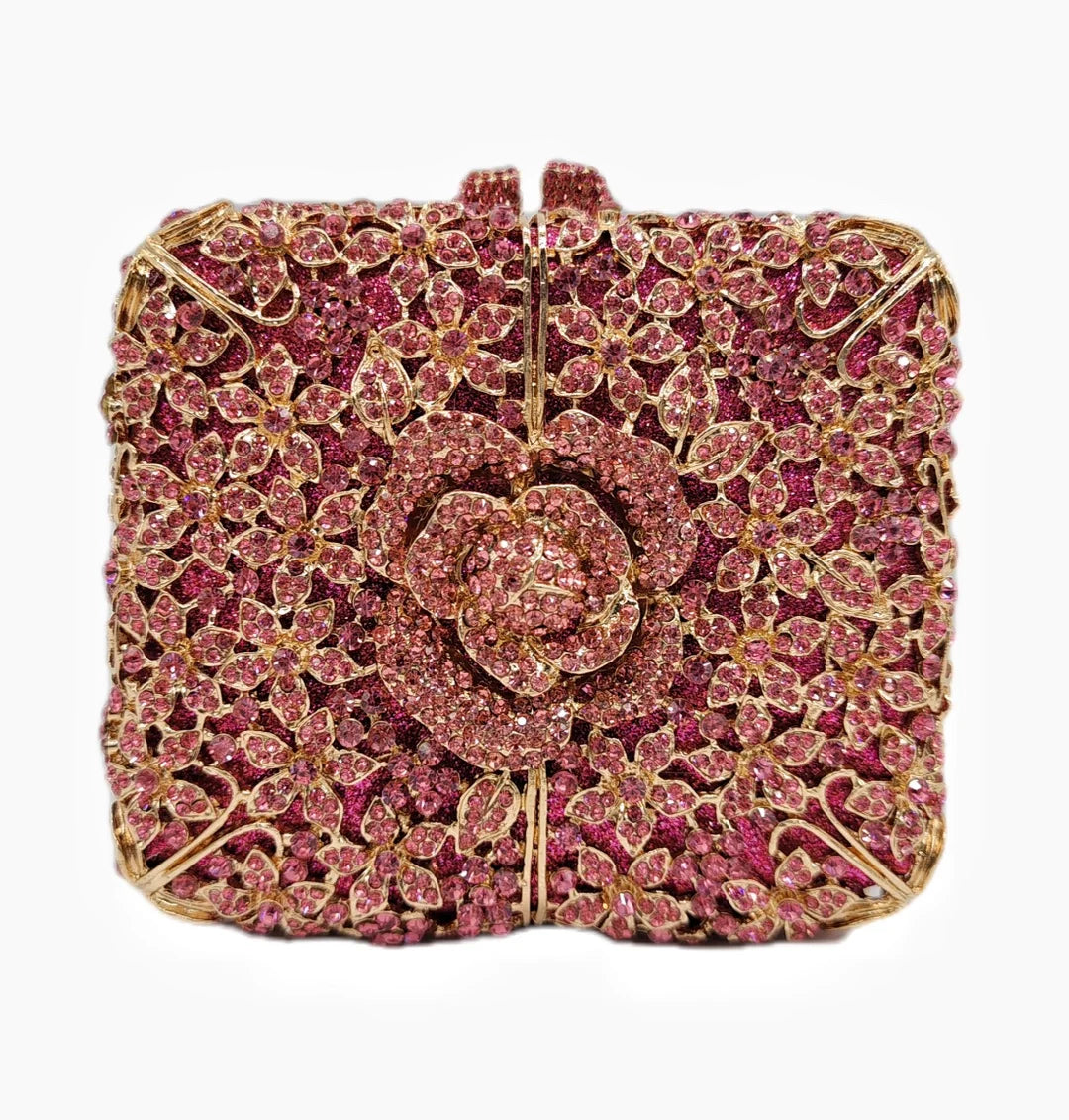 Bolsa de cristal nova flor diamante conjunto jantar saco banquete festa oco diamante embreagem bolsa feminina