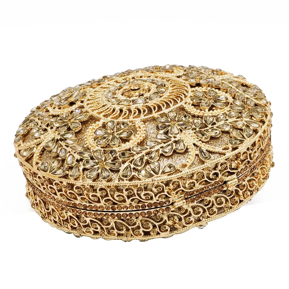 Boutique de fgg (em estoque) redondo circular oco para fora das mulheres cristal embreagem noite minaudiere saco casamento bolsa nupcial