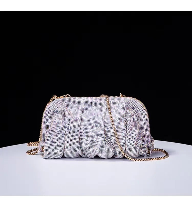 Glamourosa bolsa de noite com pérolas e strass para mulheres | Embreagem elegante para performance em palco | Bolsa brilhante para festa de casamento e baile