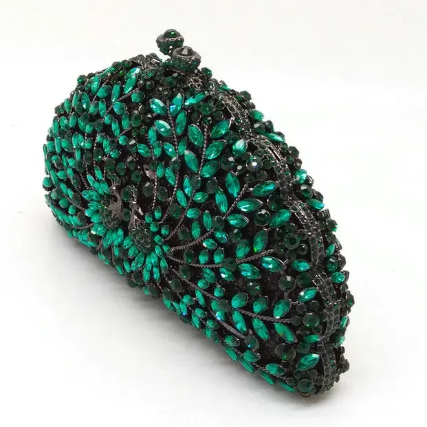 Boutique de fgg pavão verde mulheres bolsas de noite casamento cocktail cristal bolsa embreagem nupcial diamante minaudiere bolsas