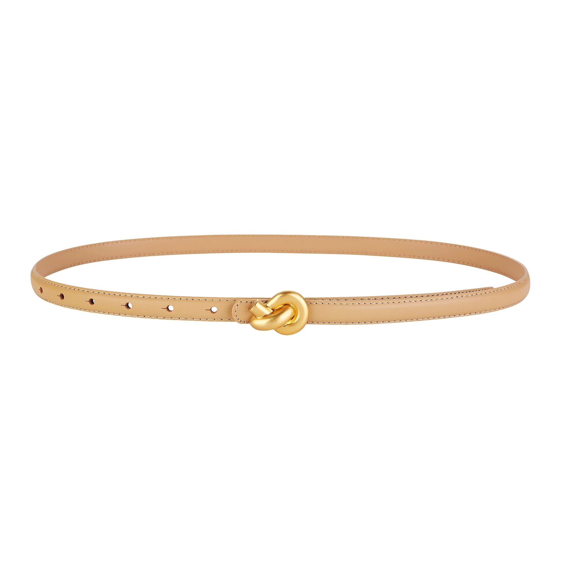 Cinto de moda feminina de couro genuíno premium com fivela de nó de metal de alta qualidade para vestidos e jeans