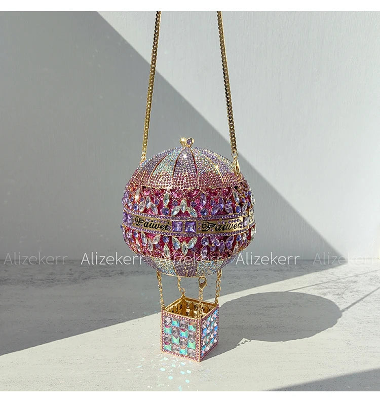 Alizekerr balão de ar quente em forma de cristal sacos de noite feminino luxo elegante único strass circular embreagem bolsas festa casamento