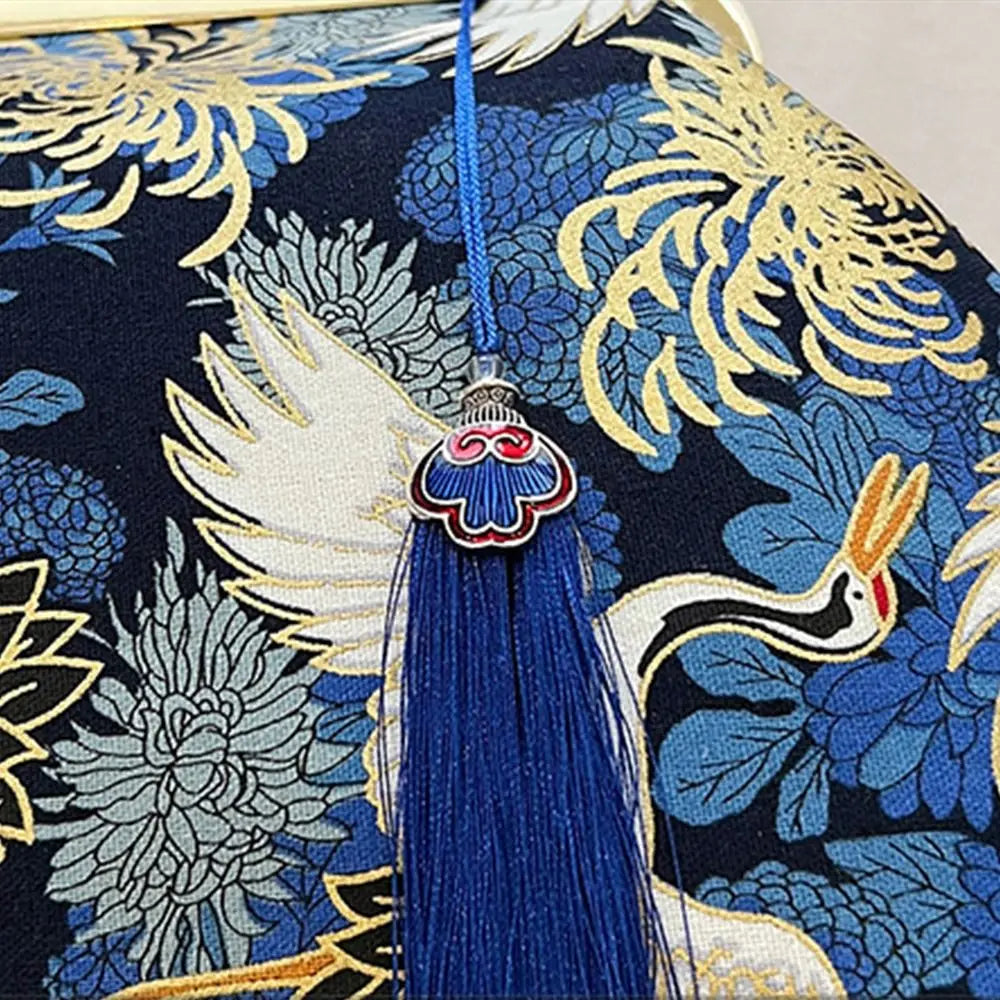 Bolsa de mão de noite com alça de rattan, guindaste coroado vermelho, estampa de borla, corrente, bolsa de ombro, bolsa crossbody para mulheres, noiva, casamento