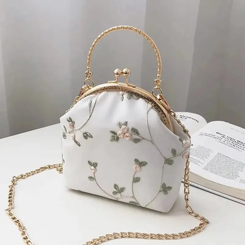 Vintage bordado rendas flores concha bloqueio bolsas para mulheres saco de casamento pequena corrente feminina ombro crossbody saco franja sacos