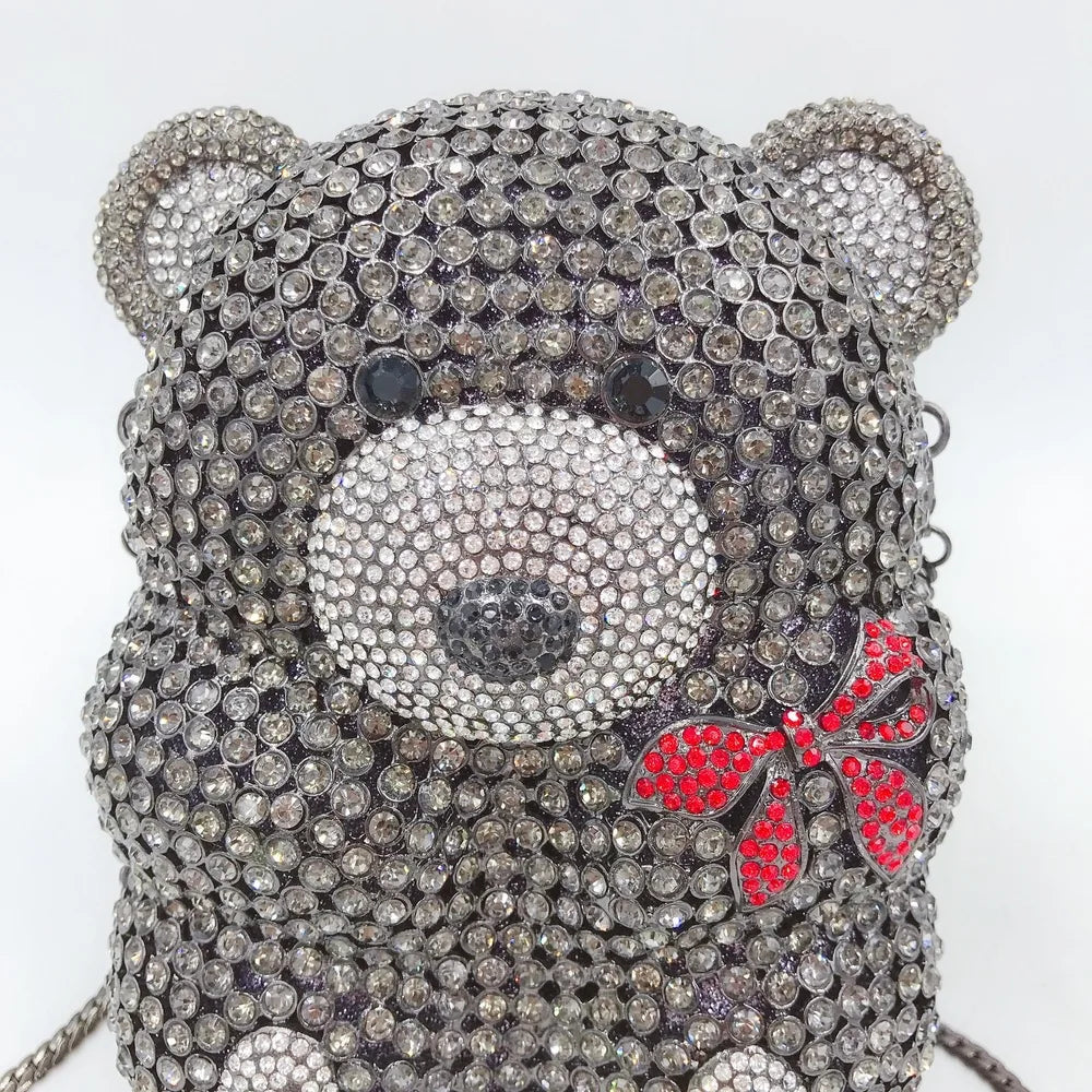 Urso de pelúcia dos desenhos animados strass saco vazio metal cristal jantar artesanal diamante bolsa feminina acessível glitter acolchoado crossbody