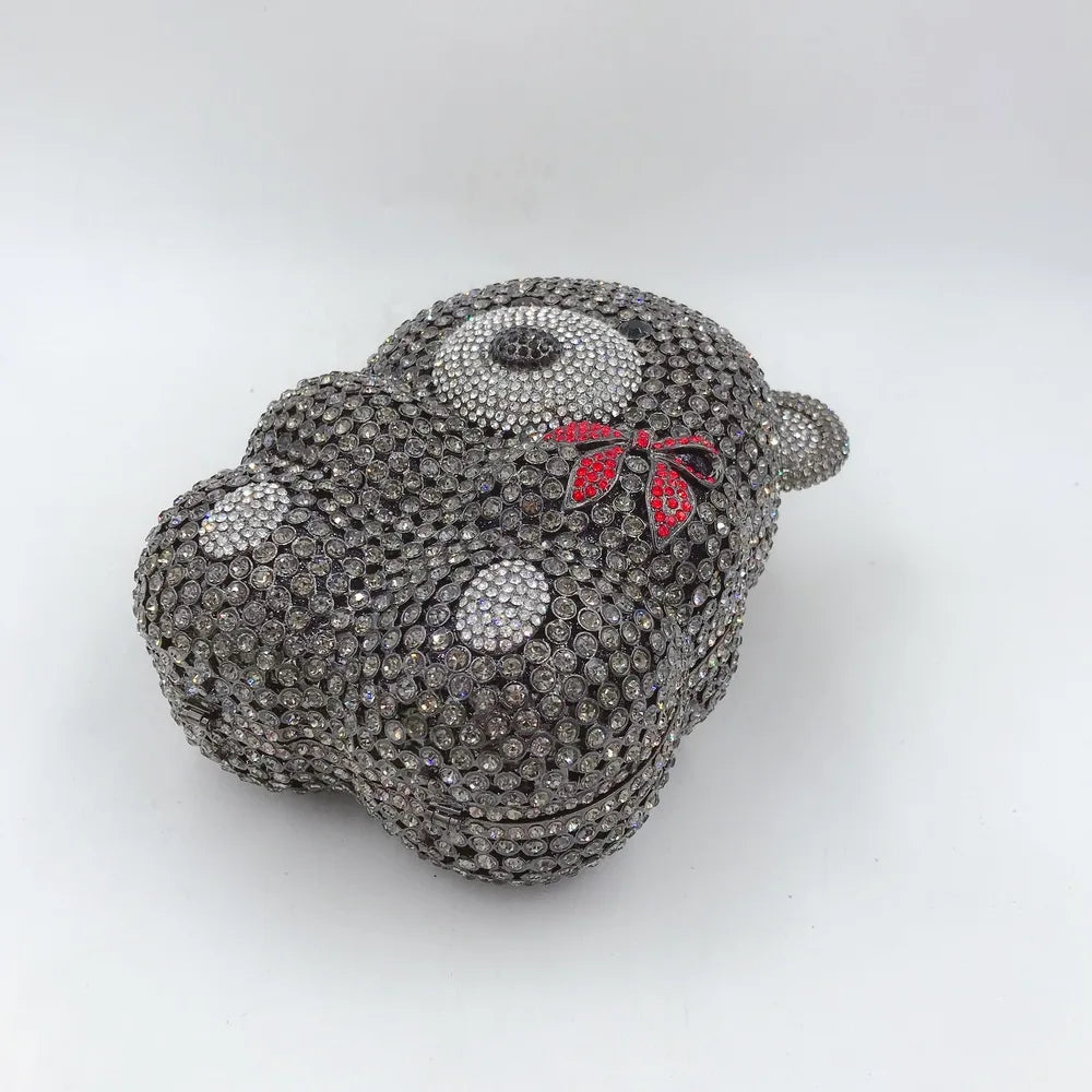 Urso de pelúcia dos desenhos animados strass saco vazio metal cristal jantar artesanal diamante bolsa feminina acessível glitter acolchoado crossbody