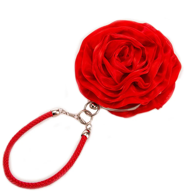 Rose forma saco de noite para mulheres, embreagem, bolsa, cetim bolsa, casamento, festa, bolsa, romance, clara