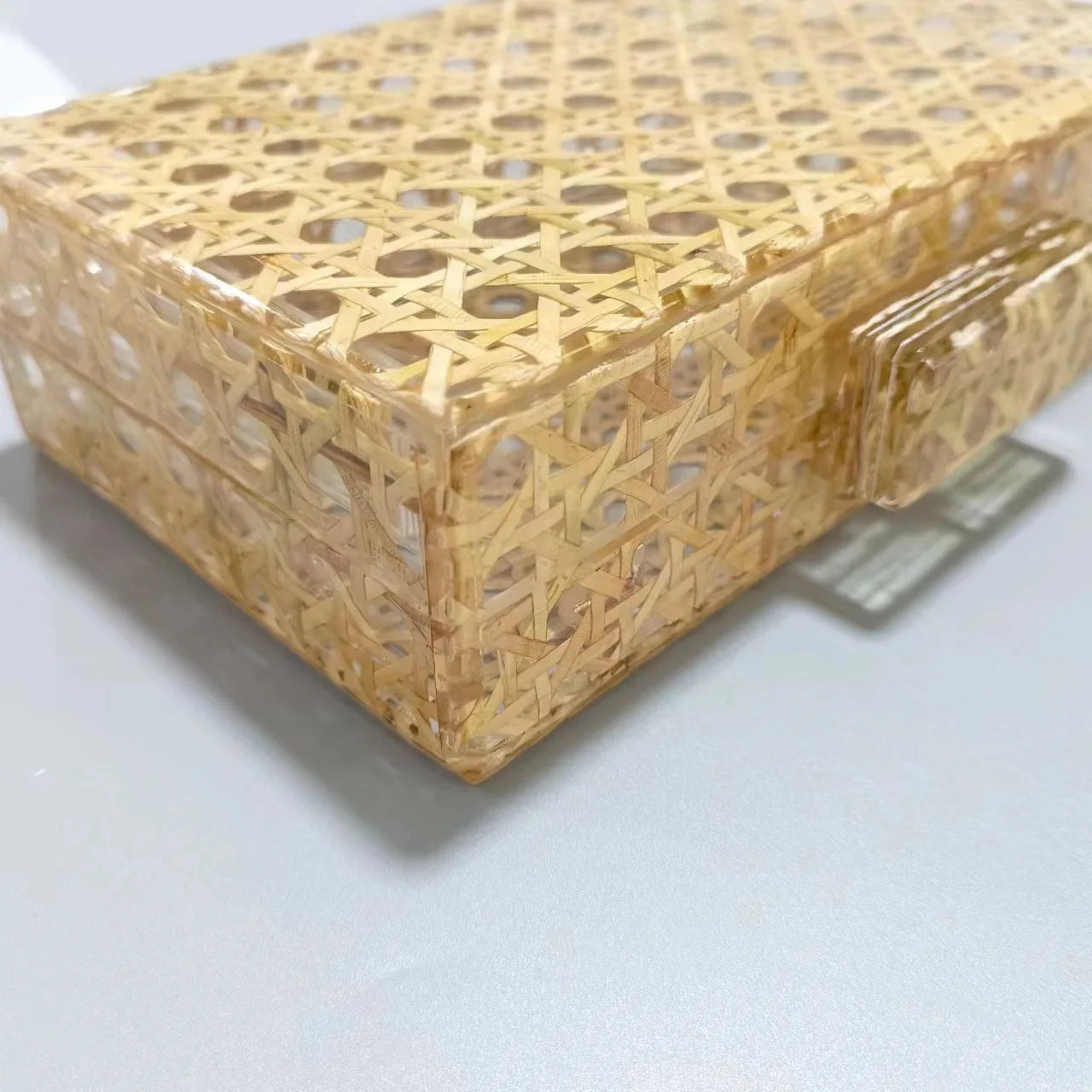 Bolsa de embreagem acrílica sólida Rattan branco para mulheres, bolsa de noite luxuosa, casual box, moda moda bolsas bolsa de festa, nova