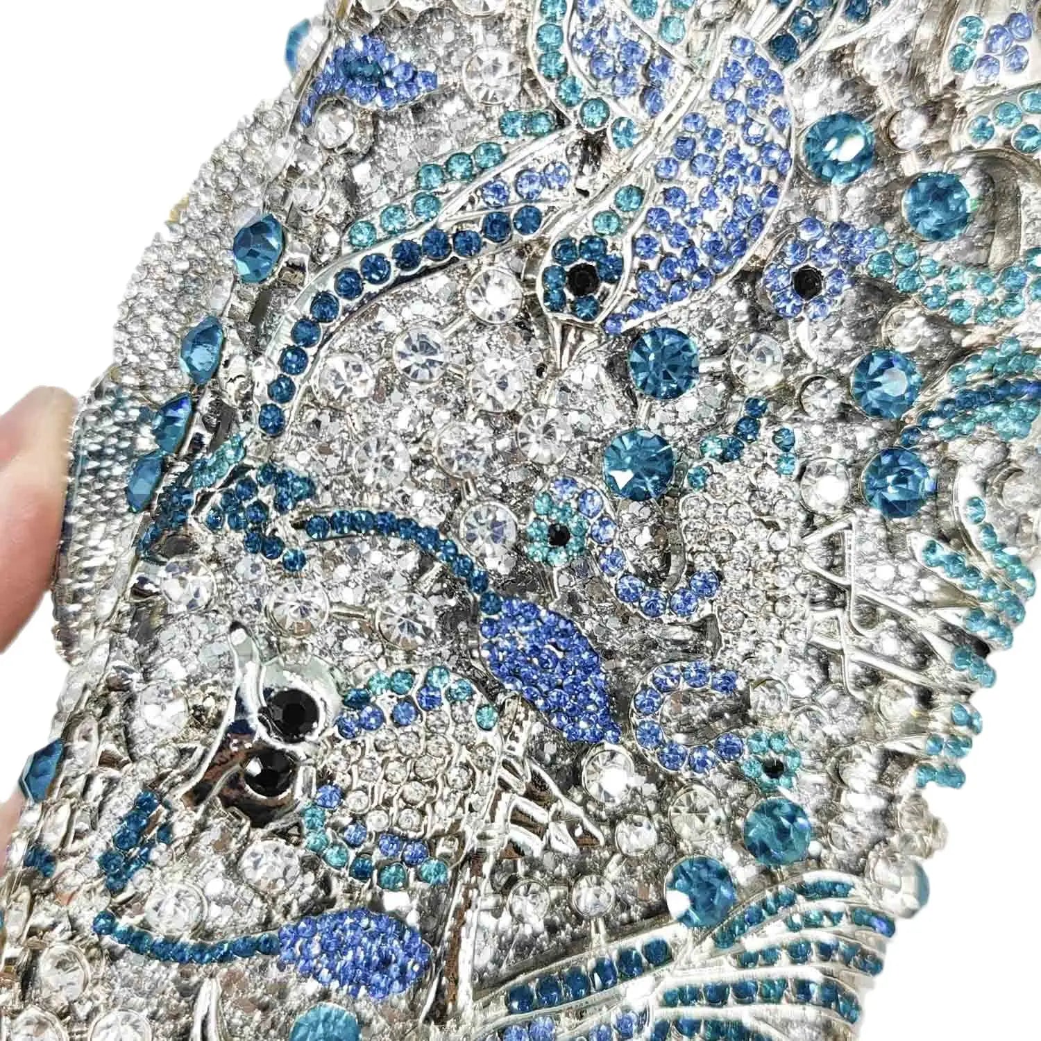 Boutique de fgg luz azul spahire pássaro & flor mulheres cristal embreagem sacos noite casamento nupcial animal strass bolsas