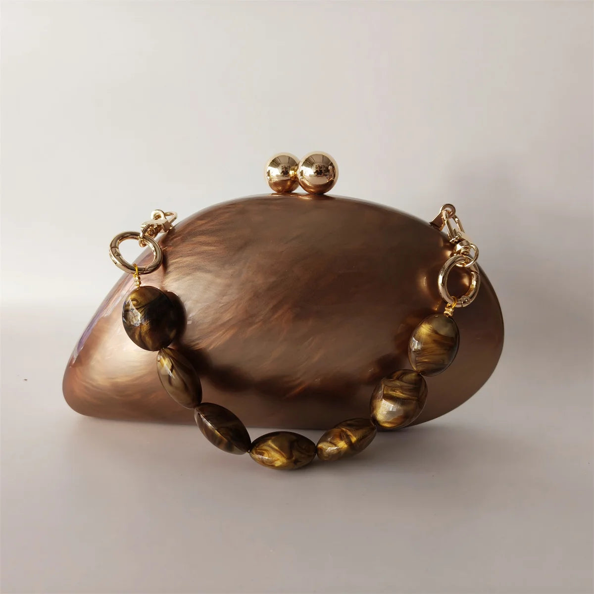 Bolsa acrílica para senhoras, marrom pérola, forma de bolinho, bolsas Minaudiere, sacos de noite, festa, casamento, dama de honra, bolsa, L