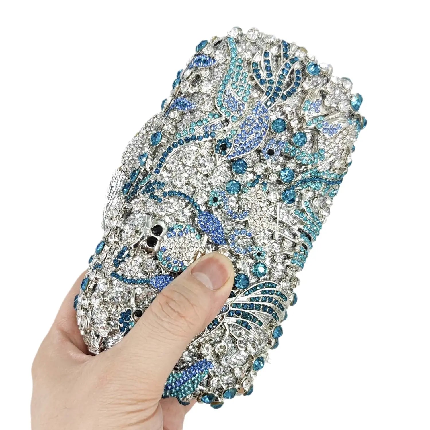 Boutique de fgg luz azul spahire pássaro & flor mulheres cristal embreagem sacos noite casamento nupcial animal strass bolsas