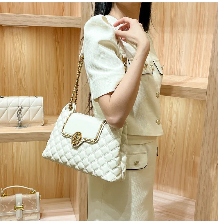 Bolsa de couro genuíno para mulheres, grande capacidade, bolsa de ombro axilas, nova marca de luxo, 2024